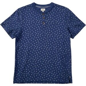 FatFace Mens Henley Shirt Blue Geometric Diamond Print Short Sleeve - XL